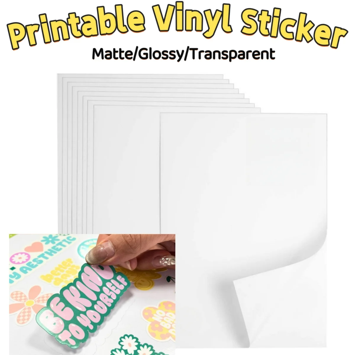 20PCS 8.5x11in Printable Vinyl Sticker Paper-Waterproof Glossy White Sheets for Inkjet Printer-DIY Custom Decals,Labels & Crafts