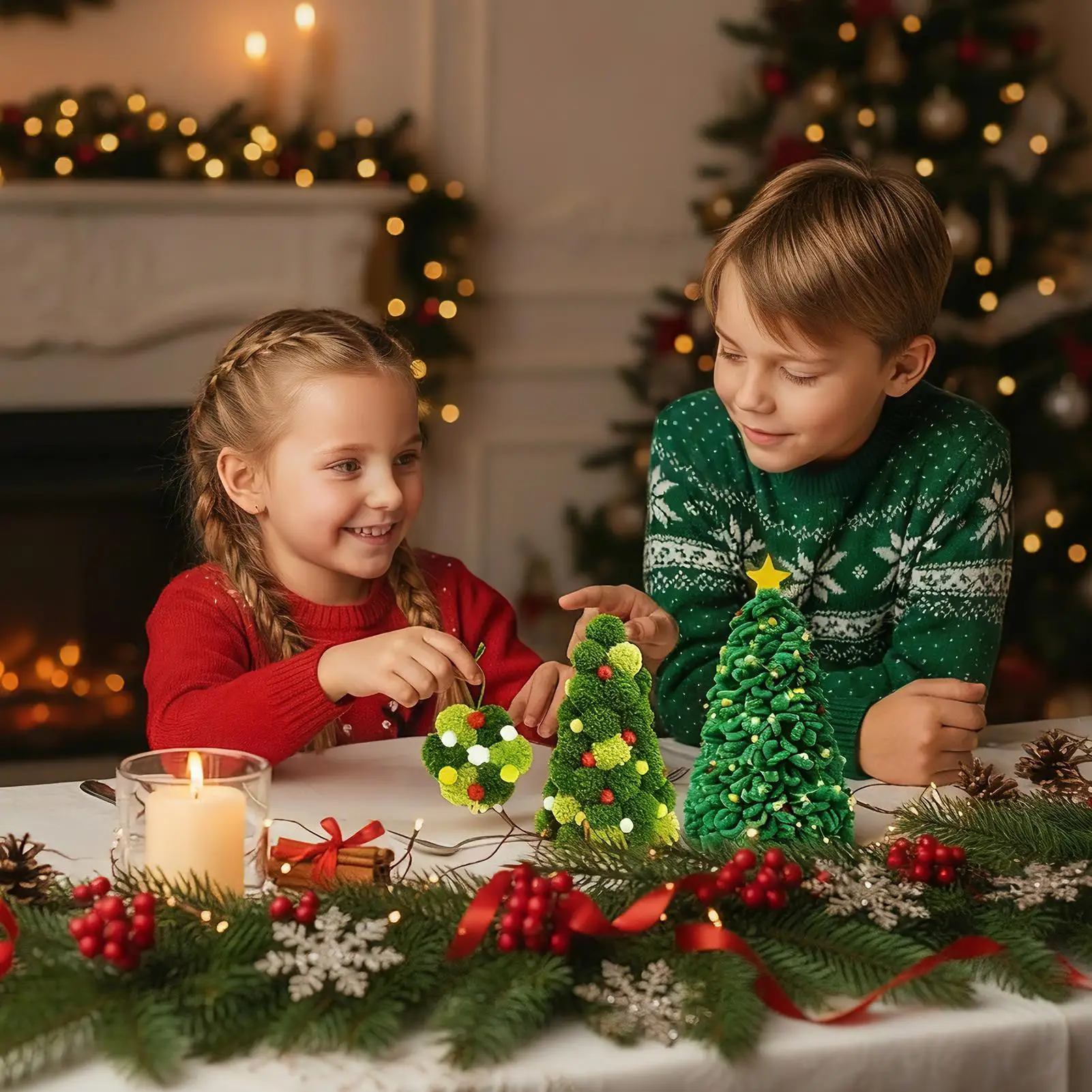 Árbol de Navidad para niños, Kit de Material de hilo hecho a mano, árbol de juguetes de Navidad para niño y niña, fiesta de estudiantes jóvenes, sala de juegos escolar de cumpleaños