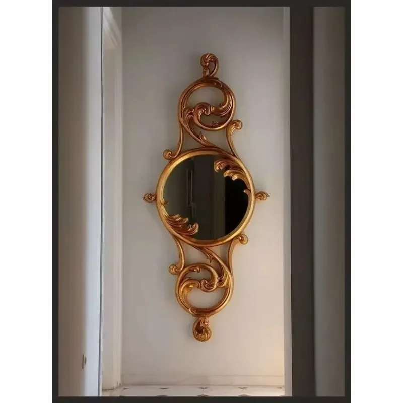 

French retro wall carved art mirror American irregular wall hanging porch dining table background wall decorative mirror