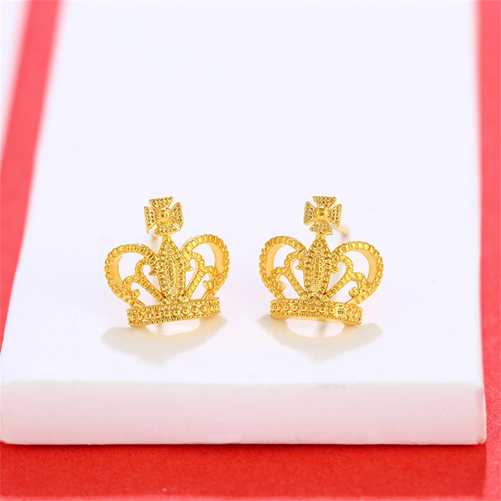 Women\'s Earrings 24k Gold Color Crown Stud Earing Brincos Femme Trendy Jewelry Accessories Wholesale Party Gifts