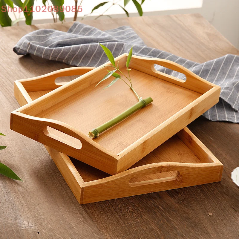 Wide Bamboo Organizer Tray Storage Tray With Handles For Cutlery Serving Spoons Cooking Utensils Teapot Teacup