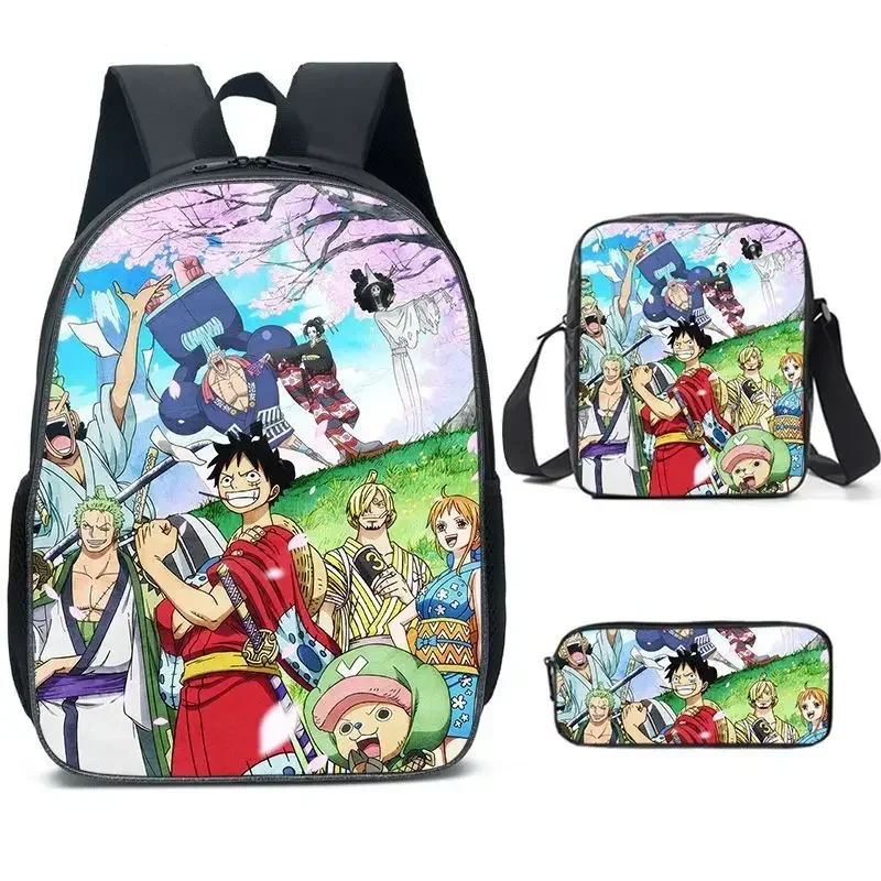 New 3PC-SET One Piece Luffy Schoolbag Backpack Student One Piece Backpack Boys Girls Anime Cartoon School Bag Mochila