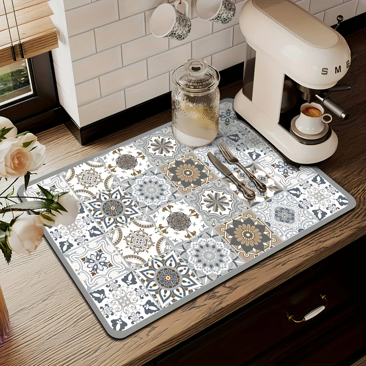 سجادة تصريف المطبخ البوهيمية من فيكاما، سجادة ماكينة القهوة الجافة الممتصة للماء، سجادة أدوات المائدة، ديكور المنزل