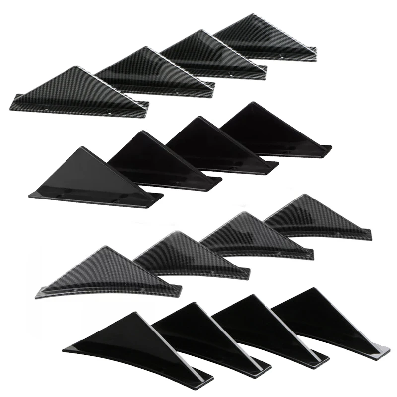 4pcs Car Shark Fin Universal Triangular Rear Bumper Diffuser Spoiler Protector Carbon Fiber Chassis Lip Decoration