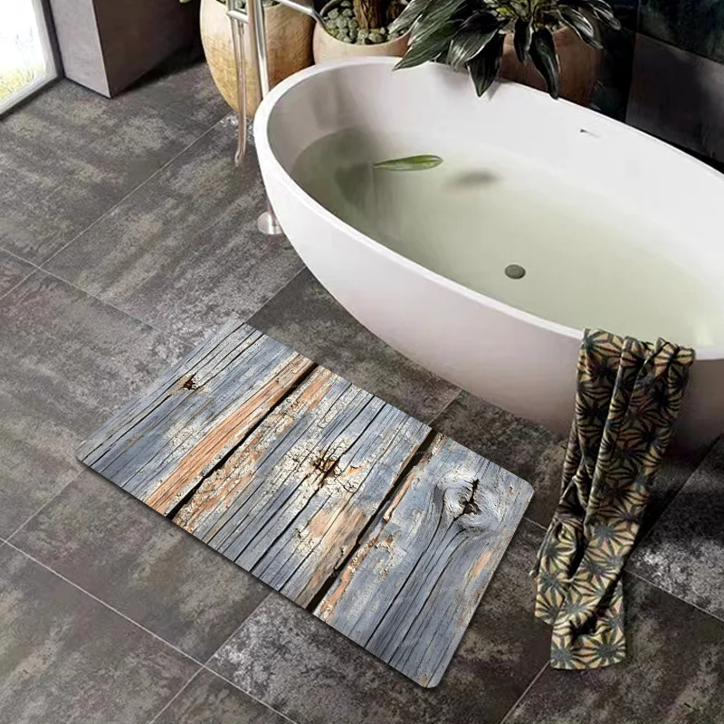 

Rustic Wood Pattern Diatomite Bath Mat Quick-drying Non-slip Mat Natural Texture Bathroom Rug for Modern Home Decor