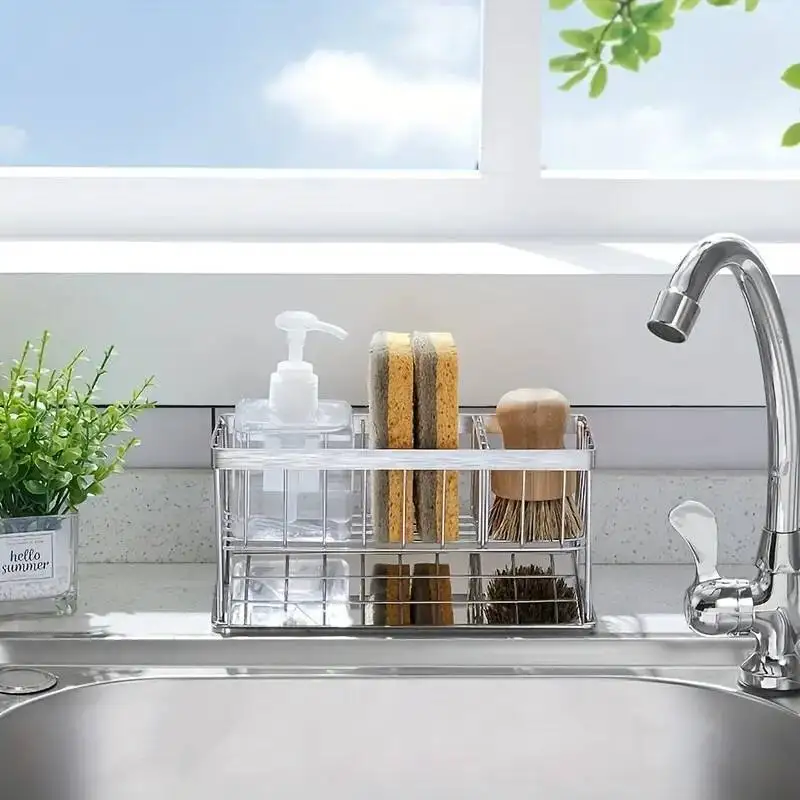 

1Pc Kitchen Sink 304 Stainless Steel Sponge Wipe Drainage Storage Shelf Basket Hand Holder Soap Home Supply