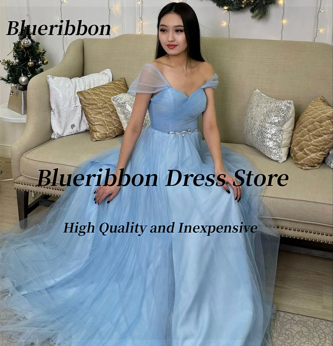 Blueribbon-Robe de Réception Spéciale pour Bal, Tenue de Soirée en Tulle, à Épaules Dénudées, Ceinture Perlée, Quelle que soit la Ligne A, 2024