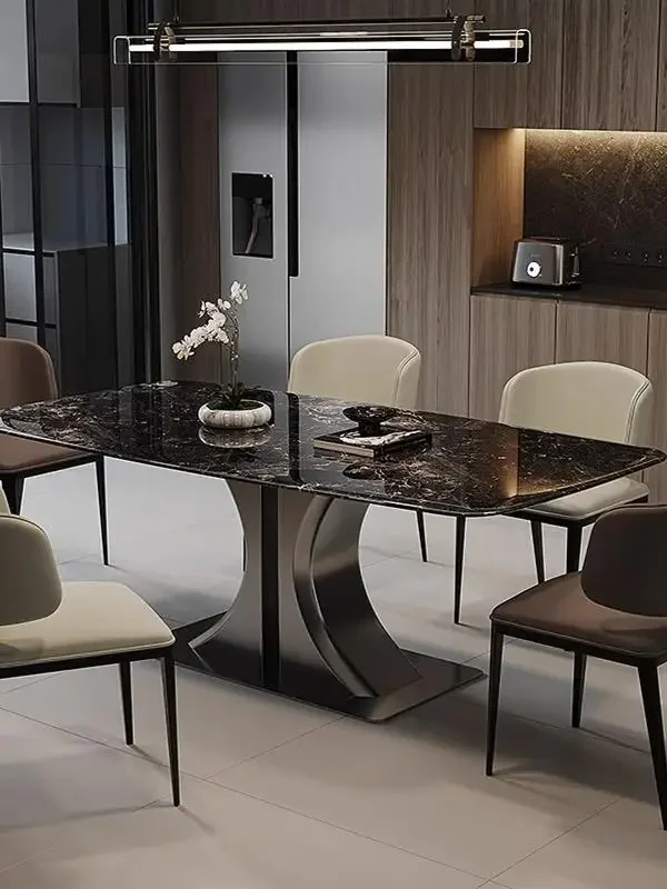 Light luxury high-end marble dining table, modern simple rectangular household dining table and chair combination,