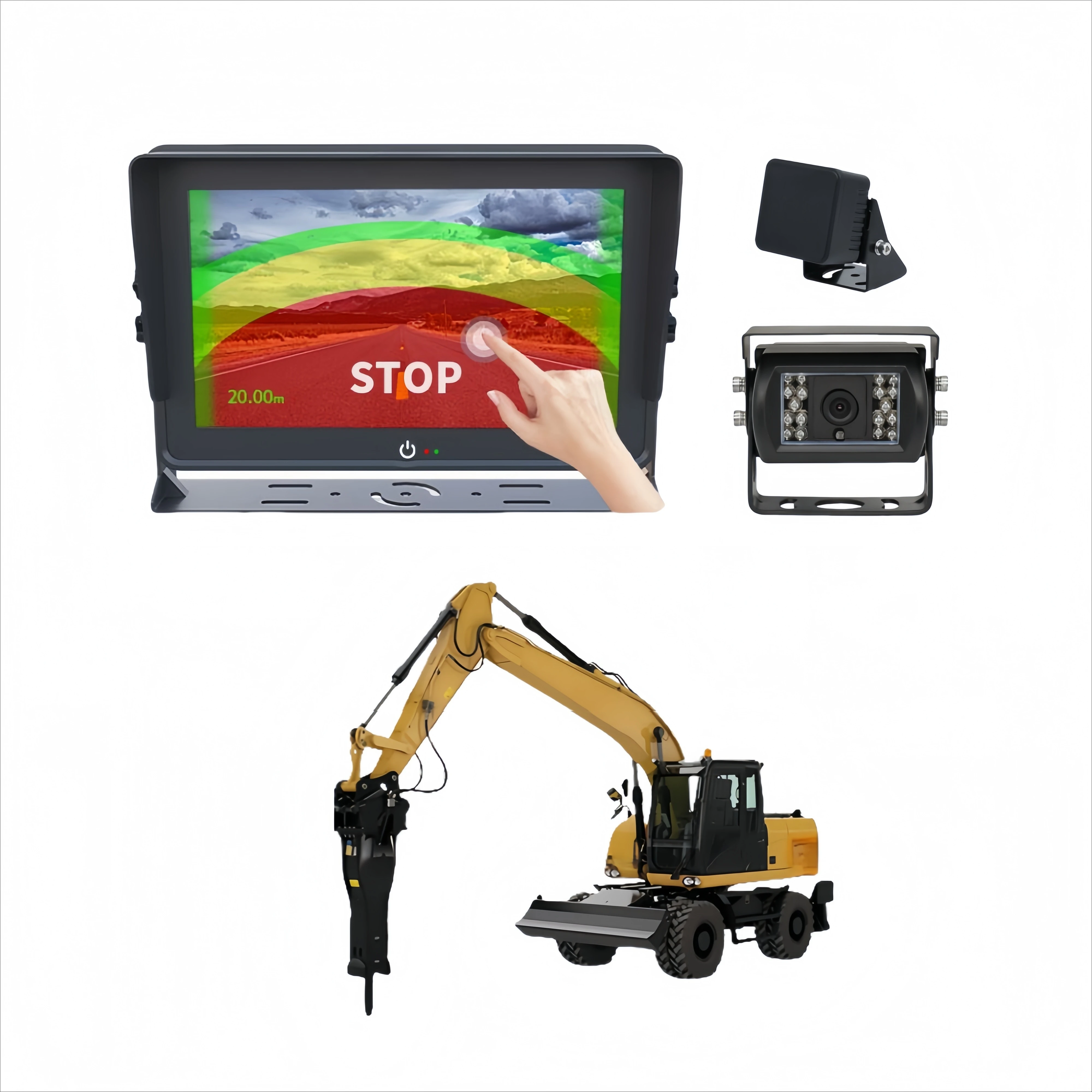 Excavator remote high precision anti-collision millimeter wave radar sensor backup camera system