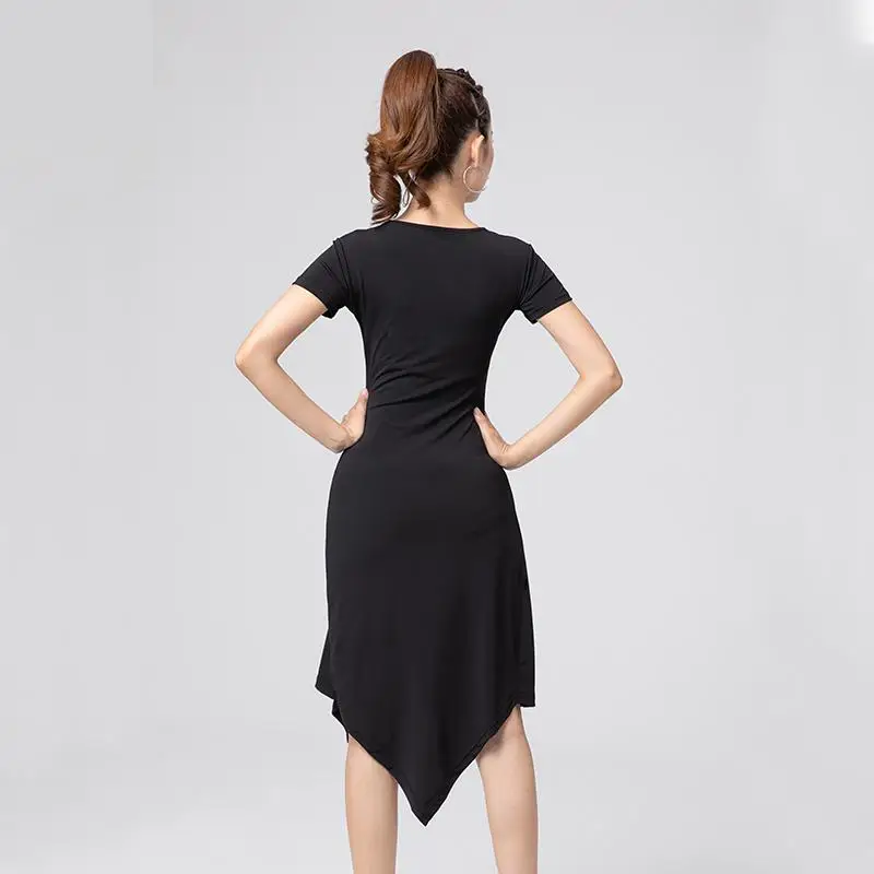 Sexy Short-sleeve Hollow Latin Dance One-piece Dress For Women Ballroom Tango Cha Cha Dance Skirt Latin Dance Competition Dress