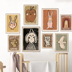 Funny Animal Rabbit Dove Cartoon Wall Art Canvas Painting Nordic Retro Nursery Decorate Poster Print Picture Kid Room Home Decor