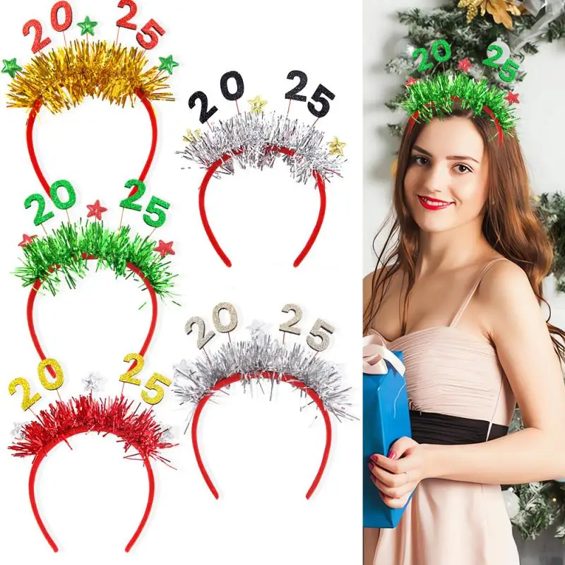 Happy New Year 2025 Headband Gold Silver New Year Head Band Bar Party Carnival Sparkling Christmas Headwear Happy New Year 2025