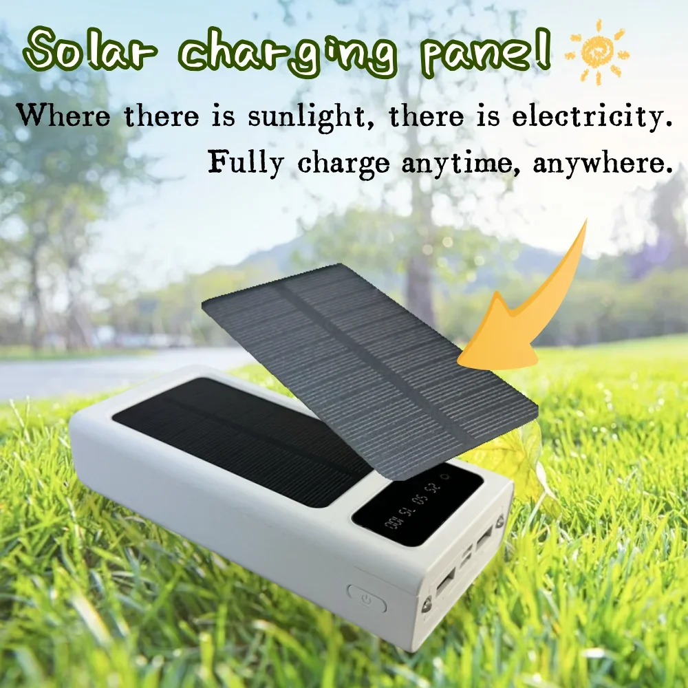 Outdoor portable solar power charging bank with a large capacity of 50000mAh, mobile power supply comes with 4 wires and LED lig