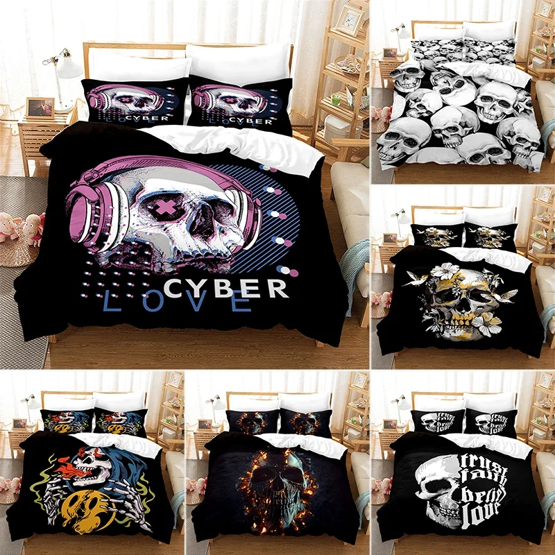 3D Printed Skull Bedding Set Pillowcase Cyber Love Duvet Cover Double Twin Full Queen King Adult Kids Bedclothes Quilt Cover