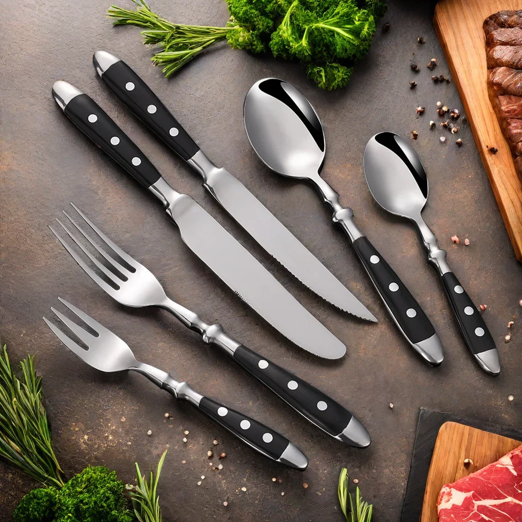 Classic Elegant Stainless steel cutlery, 4/6/8 piece set High quality Spork Knife Full Fork Steak Knife Creative cutlery Set