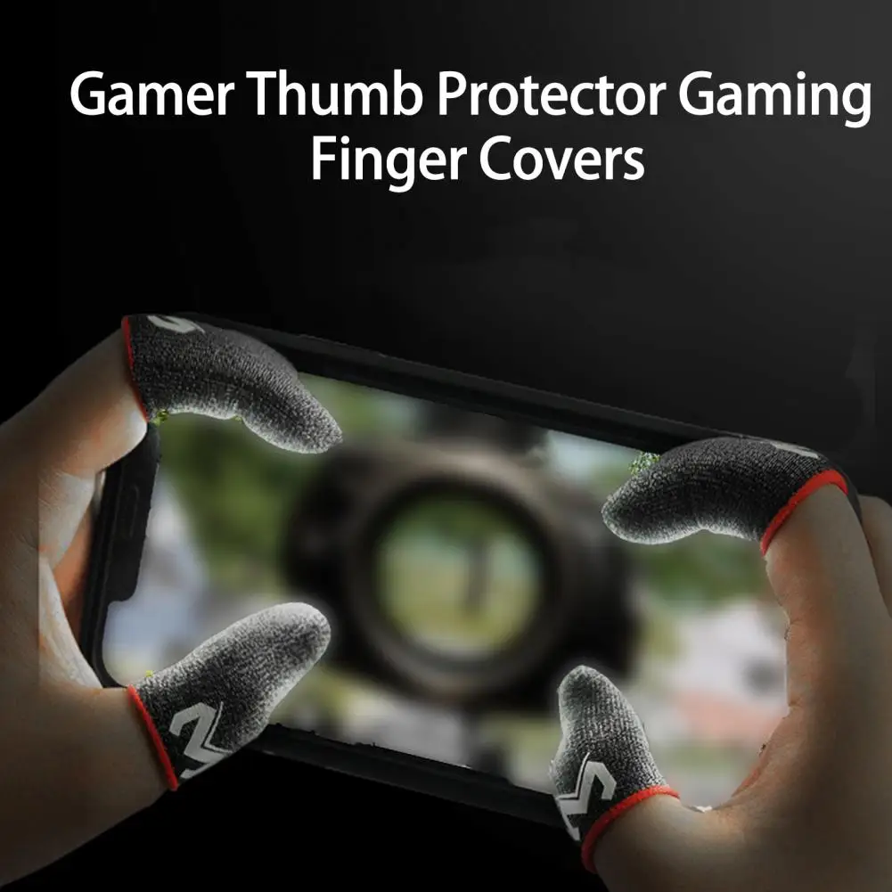 Guantes de fibra de 2 piezas para teléfono móvil, protectores de dedos negros para Gaming, componentes de juego de alta sensibilidad