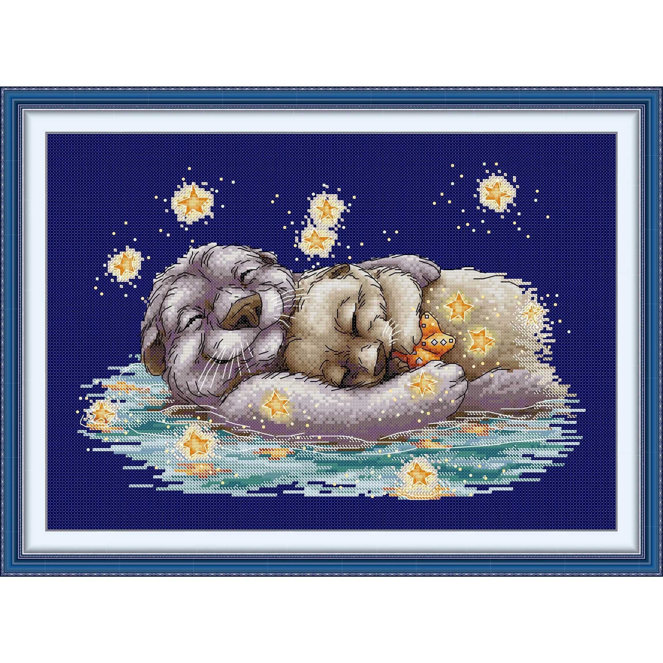 

Joy Sunday Pre-printed Cross Stitch Kit Easy Pattern Aida Stamped Fabric Embroidery Set-Snuggling Under The Stars