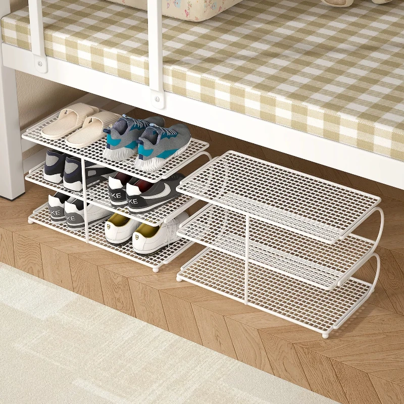 Double Layer Shoe Rack Metal Space Saving Shoe Organizer Dorm Student Bedroom Shoe Storage Shelf Black Household Holder