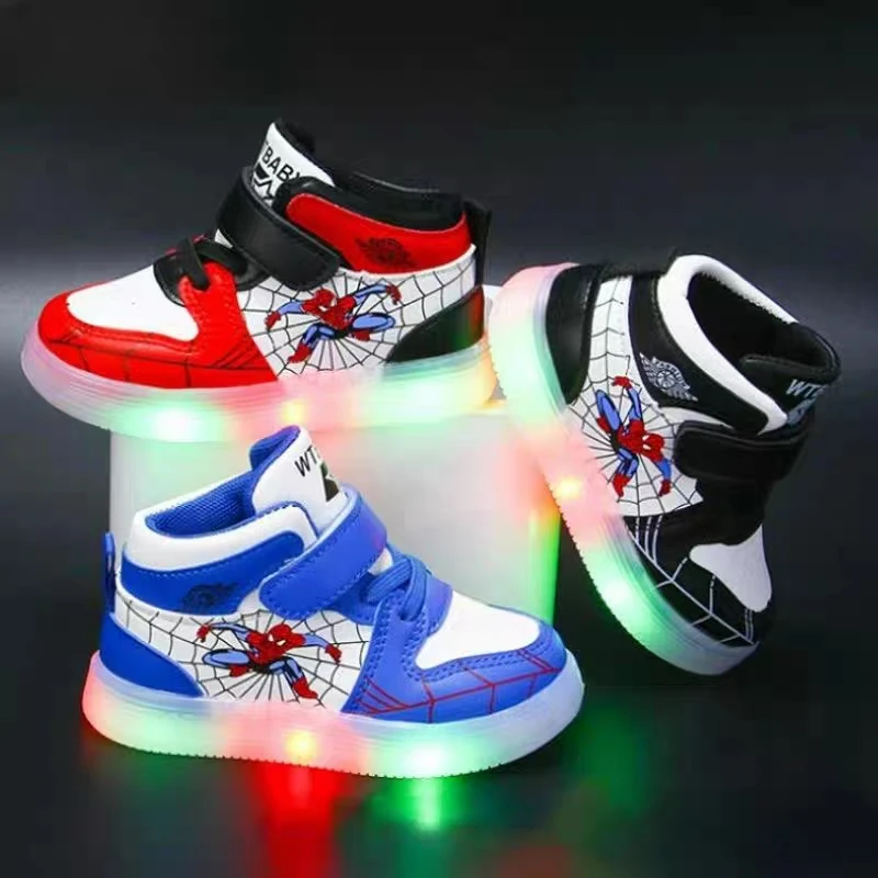 Spider-man Sneaker For Children Boys' Cartoon Fashion Boutqiue Kids Luminous Shoes Autumn Baby Boys Led Lighting Casual Shoes