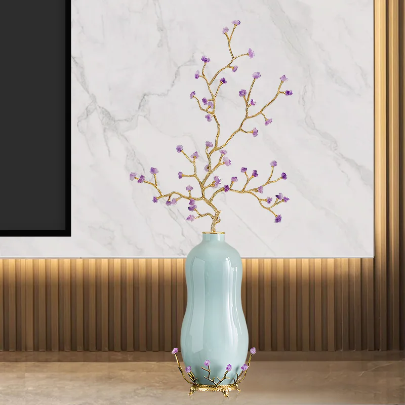 Ziqi Donglai crystal ornament light luxury high-end fortune tree living room entrance vertical height and long large floor ornam