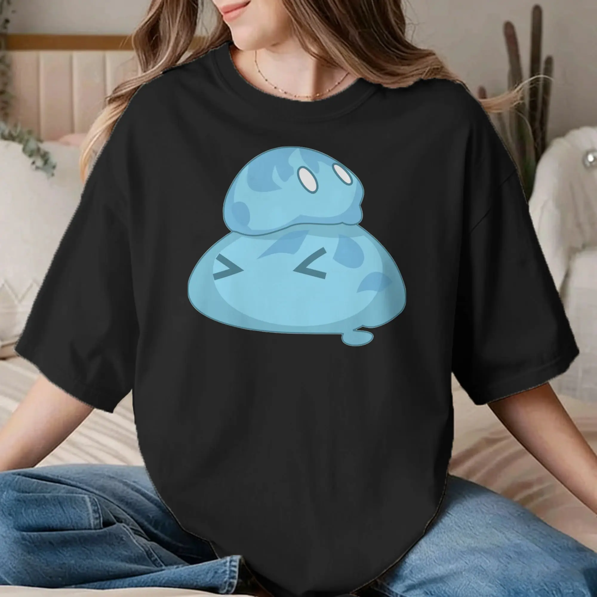 Men Women's Genshin Impact Slime T Shirt Paimon Anime Game 100% Cotton Tops Cool Short Sleeve Tee Shirt Big Size T-Shirt