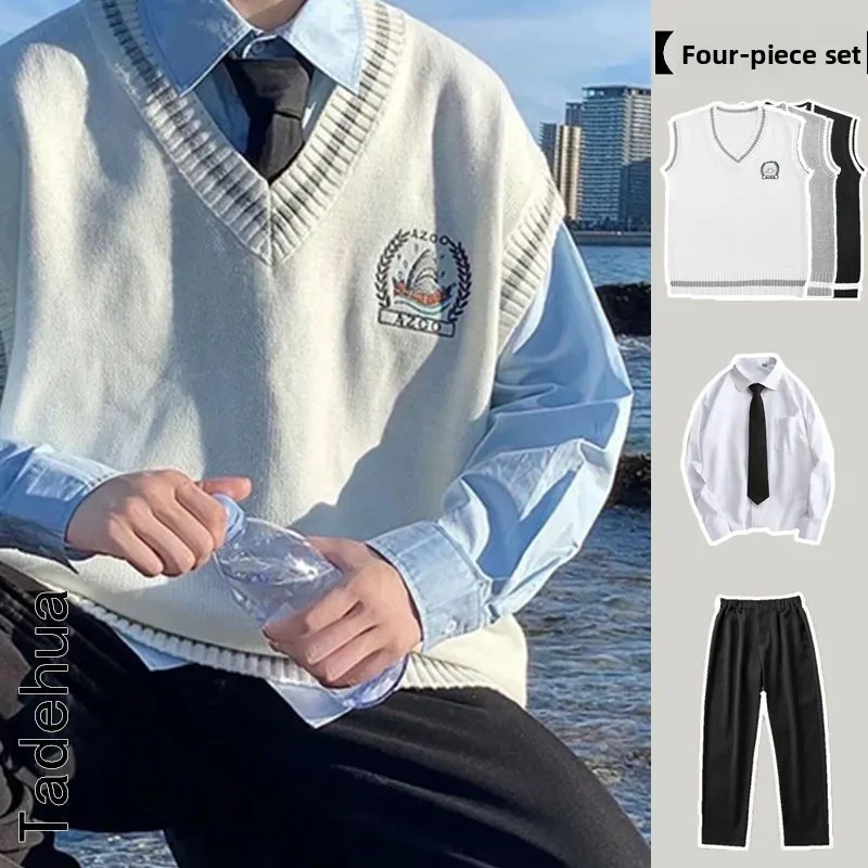 

Men's College Sle Vest Sweater DKJK orm Set Long Sve Nine Points Pants Whole Set Student aduation Outfit Trendy Ho...
