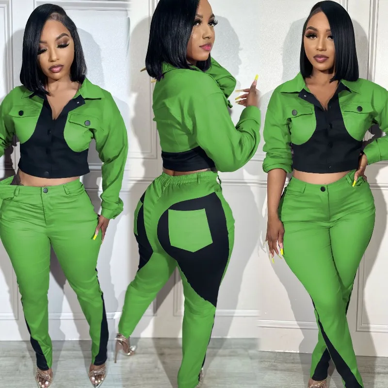 XTOCEAN 2025 Nieuwe Mode Vrouwen Casual Sport Stiksels Contrast Kleur Lange Mouw Broek Twee 2-delige Set Dagelijkse outfits