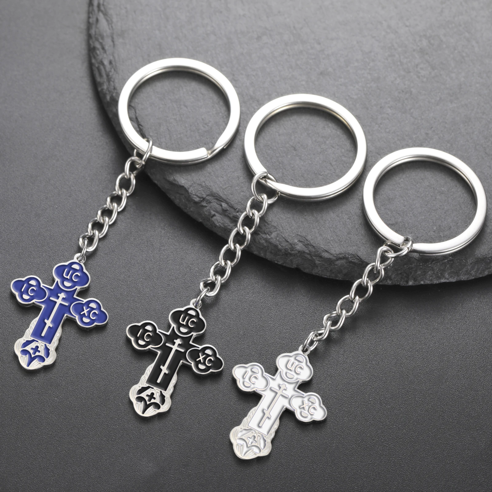 COOLTIME Edelstahl-Kreuz-Anhänger-Schlüsselanhänger, östliche orthodoxe Inschriften, Amulett-Schlüsselanhänger, christlicher Gebetsschmuck – Detail 5