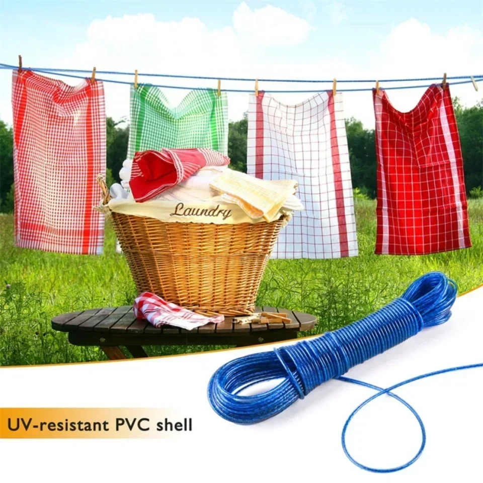 20M Clothes Drying Rope Washing Line Steel Wire Cloth Rope Garden Travel Drying Clothes Camping Outdoors Wire Lines Clothesline