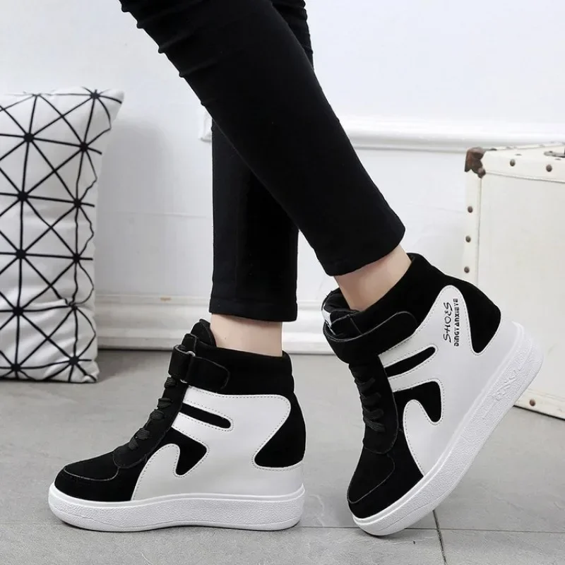 Sneakers Women Spring Casual Wedges Black Basket Femme High Top Women\'s Sports Vulcanize Shoes Platform Boots Red