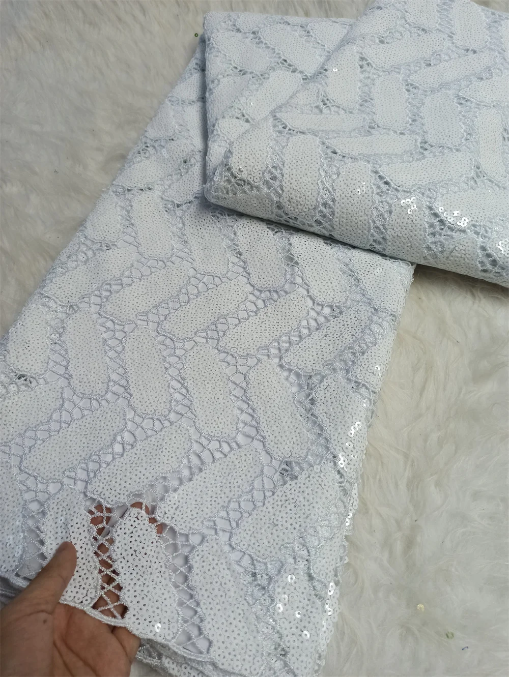 

Premiu Nigerian Lace Fabric( 5Yards) - Luxury Embroidered Guipure Tulle with Sequins for Wedding/Bridal Gowns,African Desig,2025