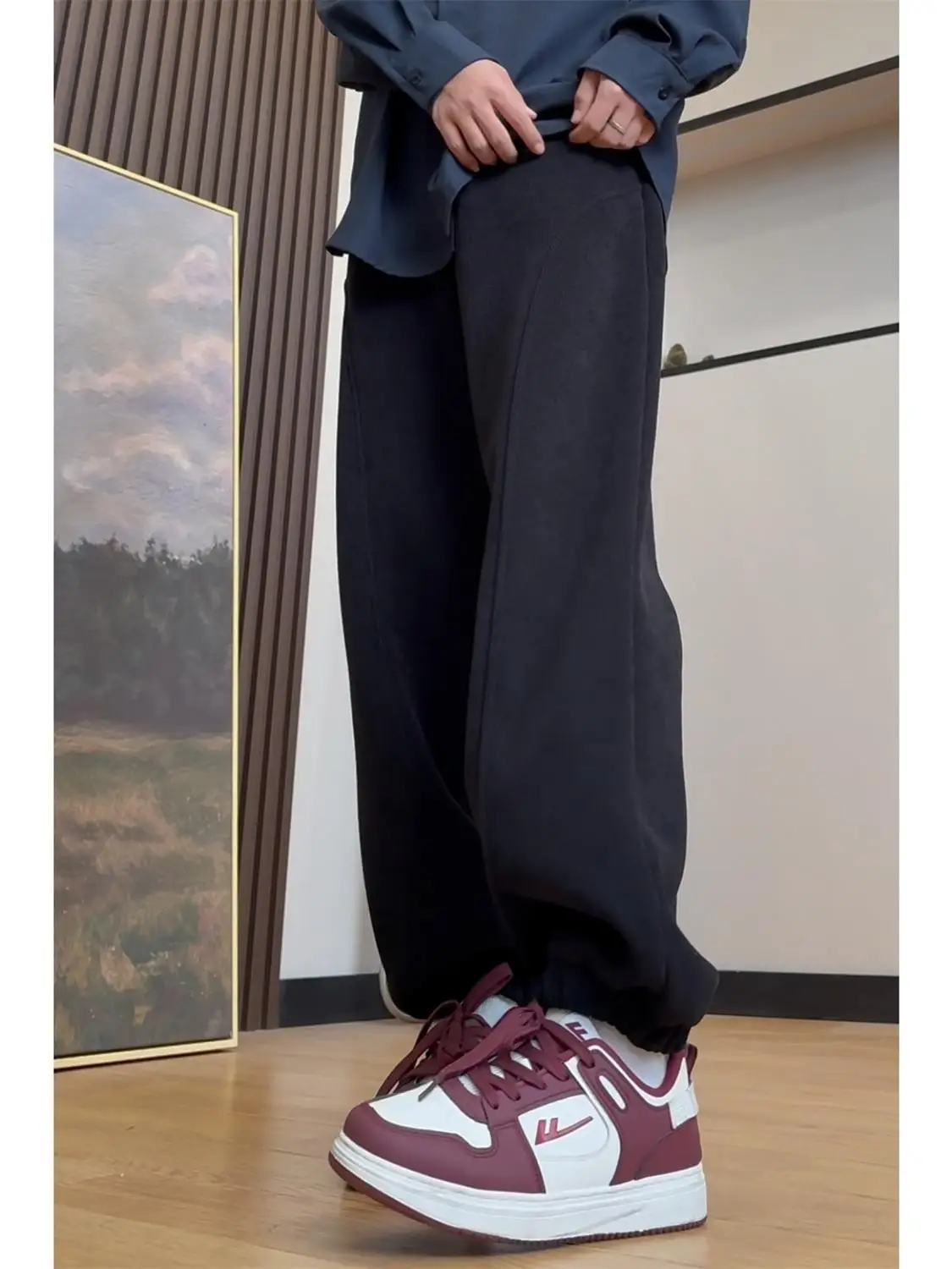 

Bla Fce Joggers Men's Winter Thiened Padded Cuffed Casual Sports Pants Youth ular Long Pants Polyester Fiber