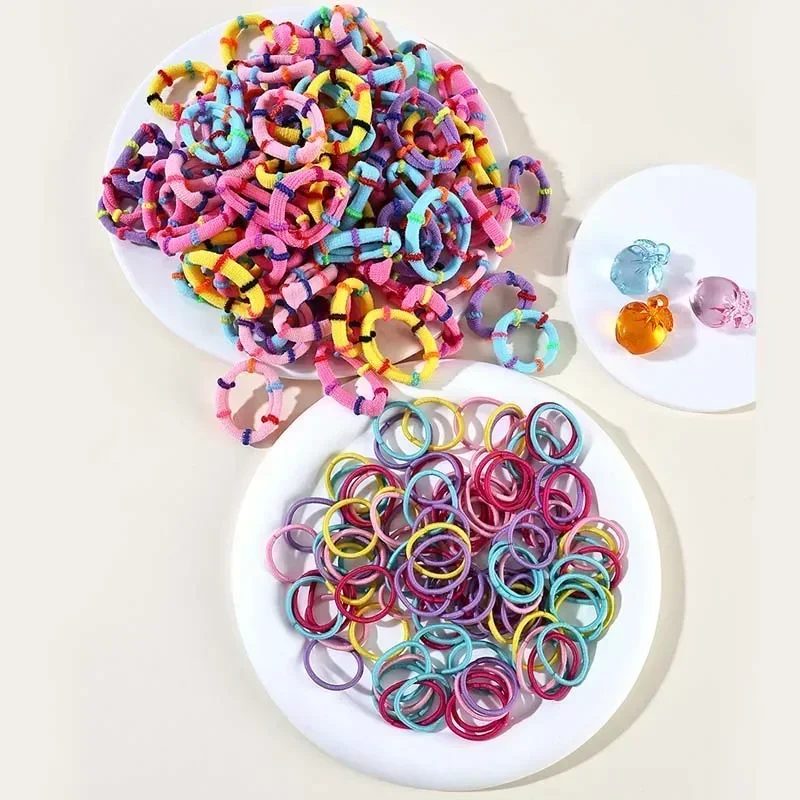 ncmama 200/250Pcs Hair Bands For Child Colorful Nylon Scrunchie Hairties Rubber Band Kids Elastic Hair Band Girl Hair Accessorie