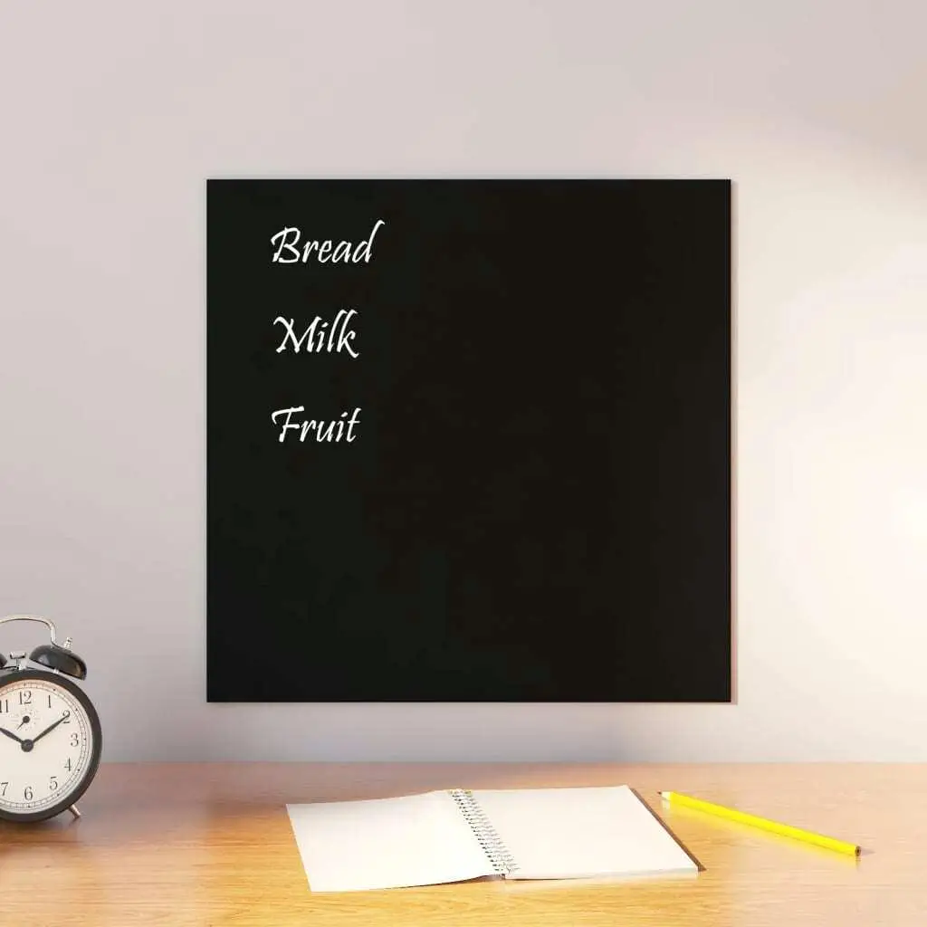 40x40 cm Wall-Mounted Magnetic Board - Black Tempered Glass for Home & Office