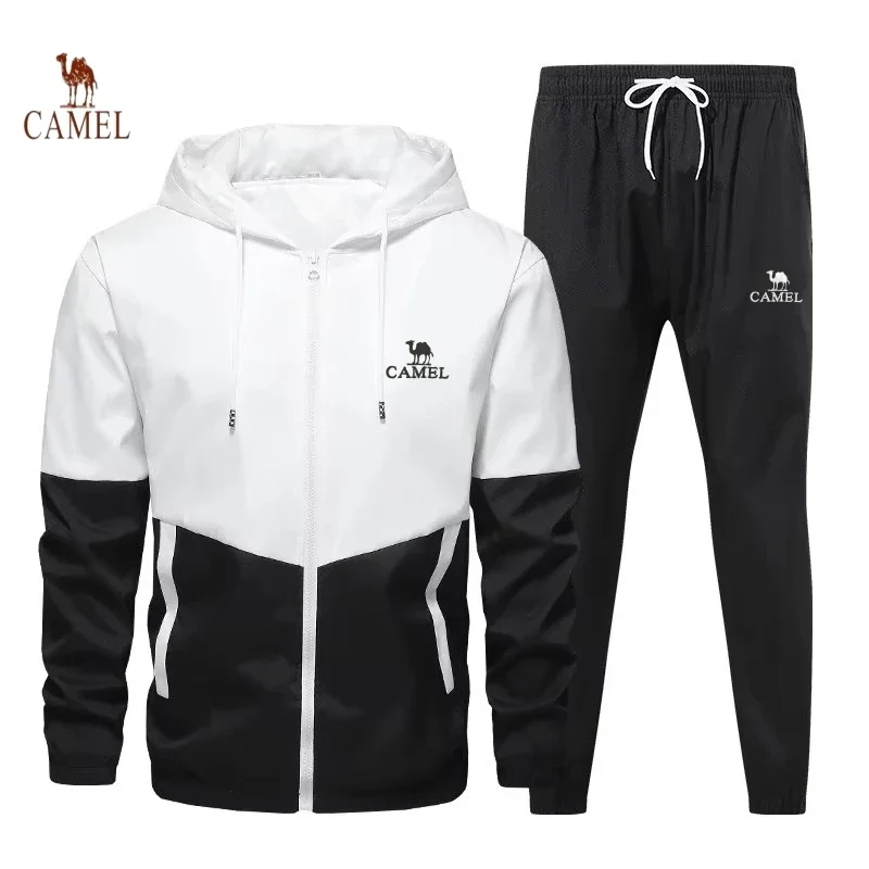

Spring and Autumn Men's Embroidered Logo Hooded Sports and Leisure Set Fashion Jacket Pants Two Piece Hip Hop Sports Set