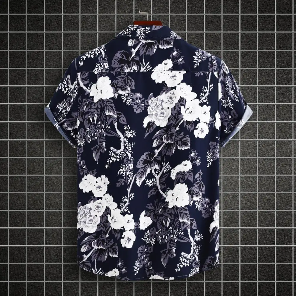 

Summer Floral Shirt Flower Print Men's Summer Vacation Shirt Soft Breathable Hawaii Beach Top with Lapel Short Sleeve Patch