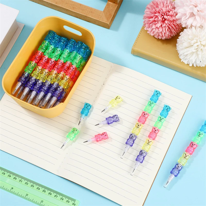 50Pcs Stackable Pencils Plastic Bear Pencils Children's Stackable Point Pencils 5 In 1 Stackable Pencils School Supplies