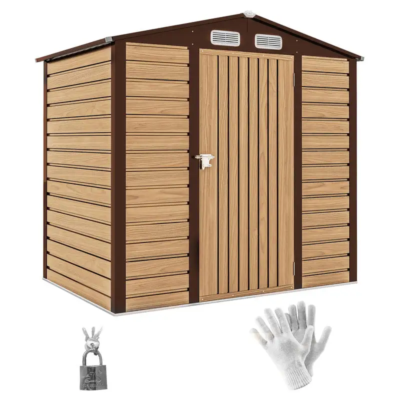 Caseta de jardín de 2,27 m² con guantes incluidos, puerta con cerradura, ventilación, acero galvanizado, 190 x 131 x 188 cm, roble