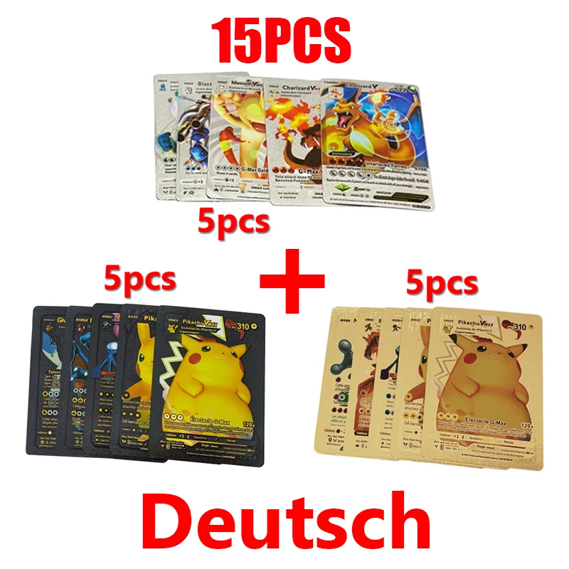 81-15Pcs Pokemon Karten Gold Silber Vmax GX Karte Sammlung Kampf Trainer Karte Spanisch Englisch Französisch Kind Spielzeug weihnachten Geschenke