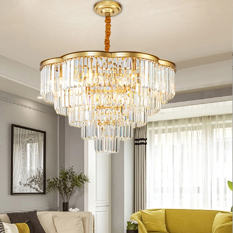 Modern Round Gold /Black Chandelier LED Crystal Pendant Lamp Restaurant Dining Room Lighting American Commercial Light Fixture