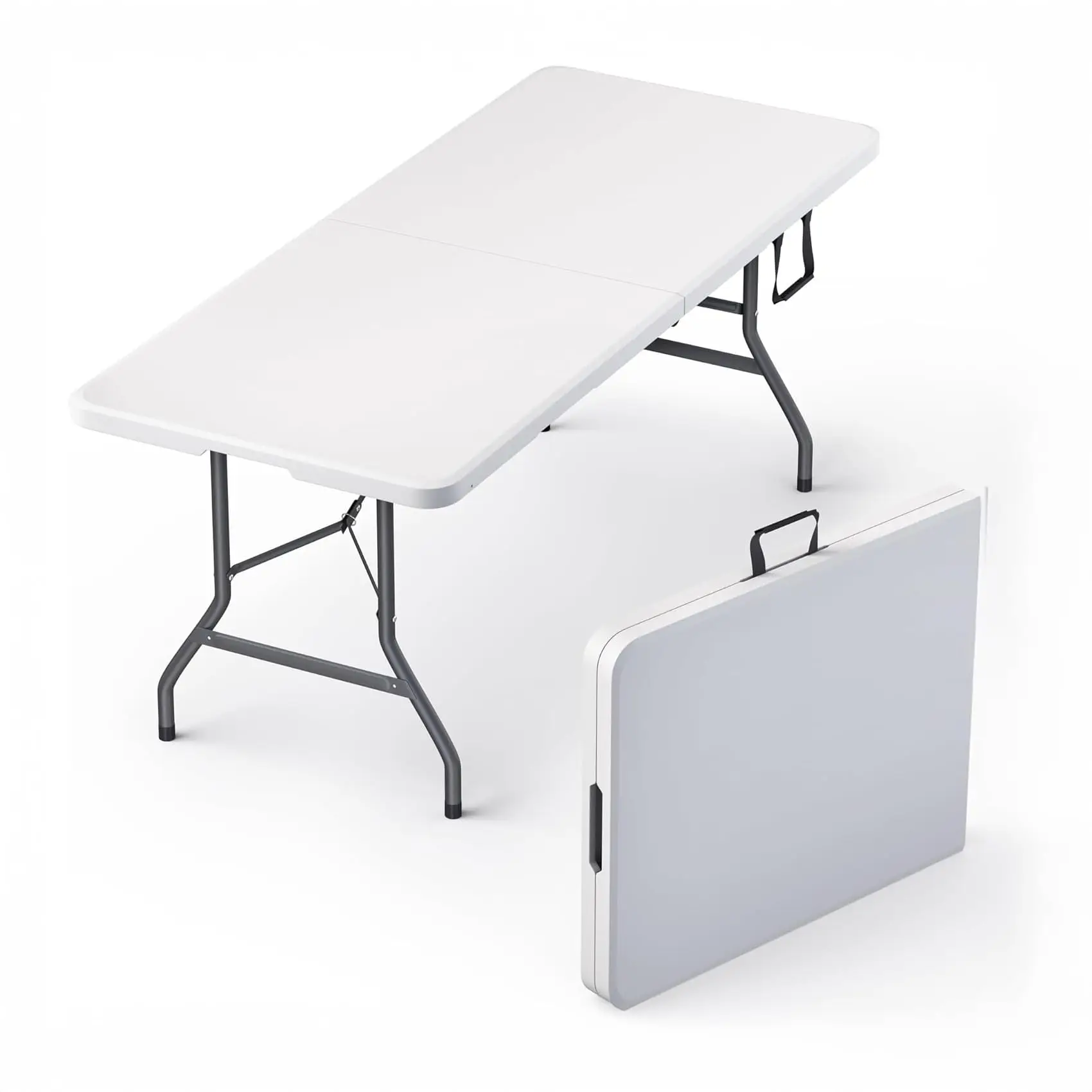 

6 Feet Foldable Table with Built in Handle & Steel Legs | Heavy Duty Portable | Party, Dining, Events, Outdoor, Camping,Folding