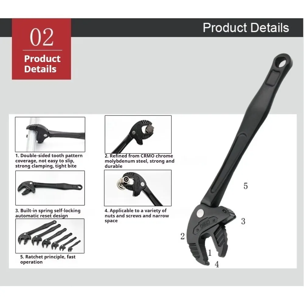 Industrial-Strength Black Crab-Claw Ratcheting Wrench: Exceptional Performance, Rapid Adaptability, Versatile Functionality