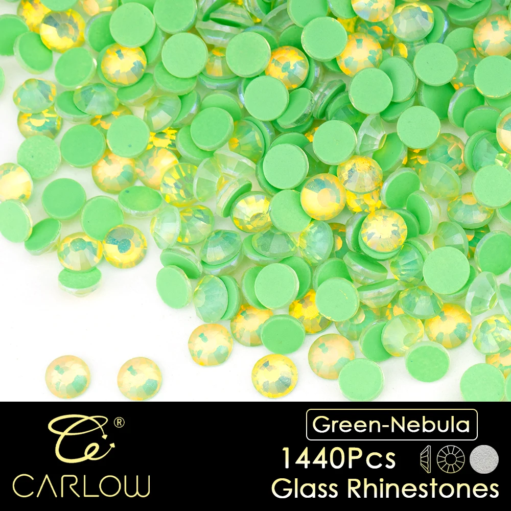 CARLOW High Quality SS6-SS30 Green-Nebula Glass Flatback Stones Glue on Non Hot Fix Rhinestones for Nail Art Decoration YZ-404-