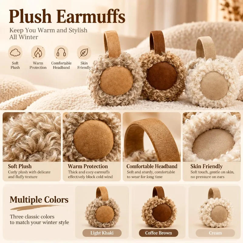 Women Curly Plush Earmuffs Soft Warm Suede Ear Covers Korean Style Autumn Winter Cozy Cold Proof Outdoor Ear Warmers