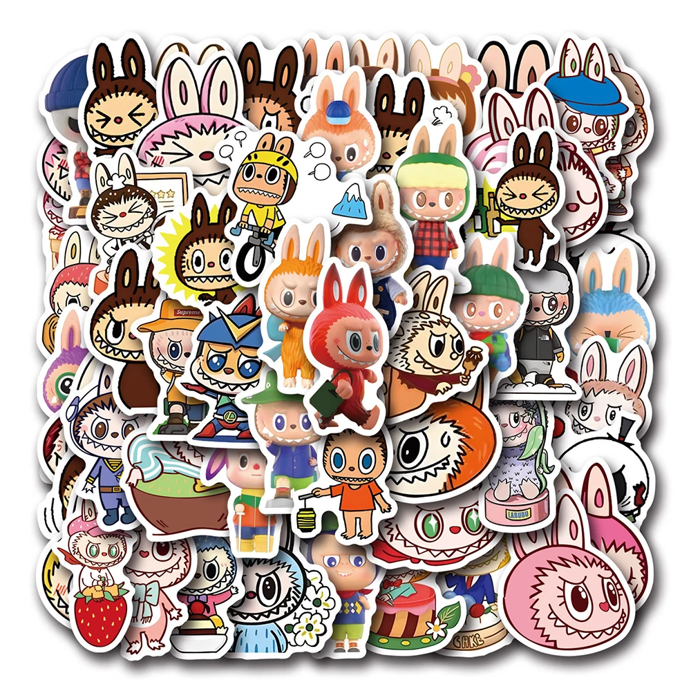 10/30/55pcs Kawaii Cartoon Labubu Stickers Cute Decals for Kids Toy Waterproof DIY Suitcase Phone Case Laptop Graffiti Sticker