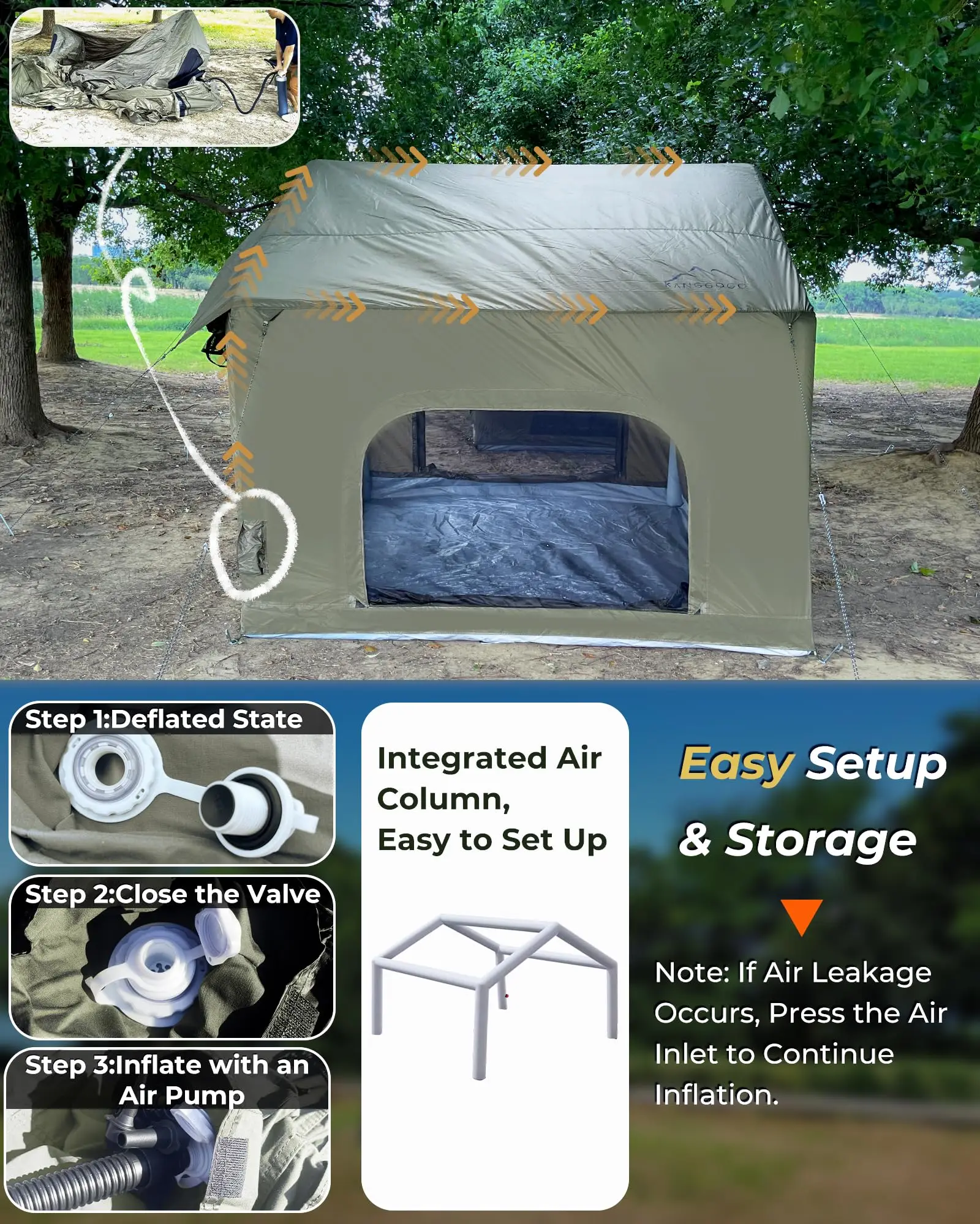 Luxury Portable Inflatable Camping Tent 13m PVC Waterproof Quick Automatic Opening 2-8 Person 4-Season Oxford Fabric Outdoor