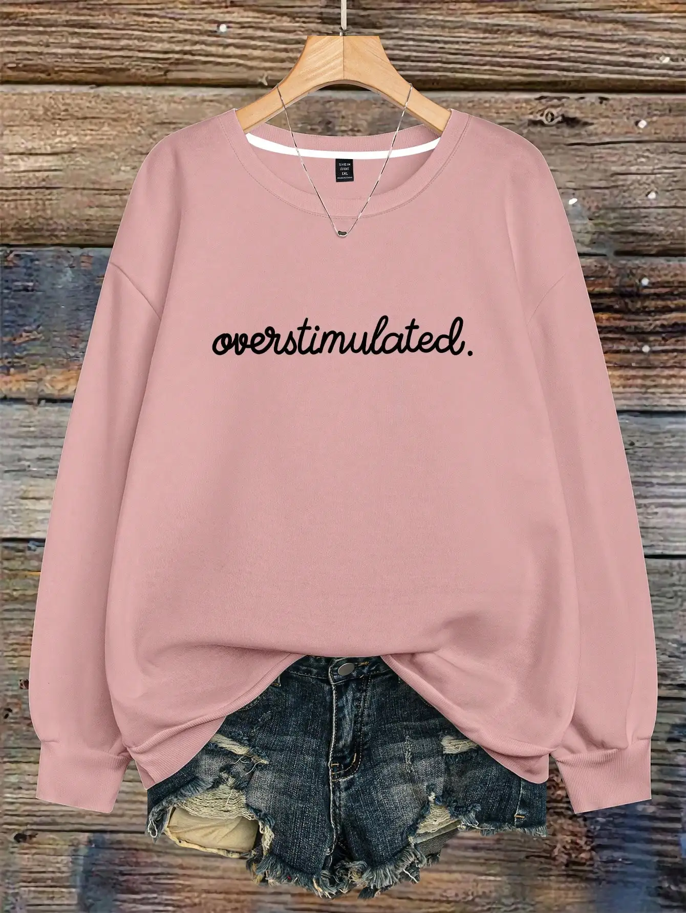 

Overstimulated Slogan Graphic Sweatshirt for Women, Plus Size Casual Crew Neck Long Sleeve Fall Winter