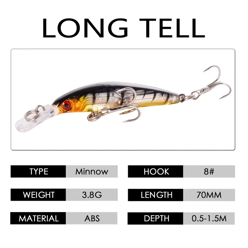 New 4pcs Fishing Lures 7cm/4g Lifelike Minnow Lure 3D Eyes 8# Hooks Quality Professional Wobblers Carp Fishing Tackle Pesca.