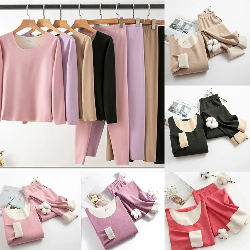 

Женское термобелье, теплый пижамный комплект с длинными рукавами, бесшовные двухслойные зимние пижамы, комплекты термоодежды