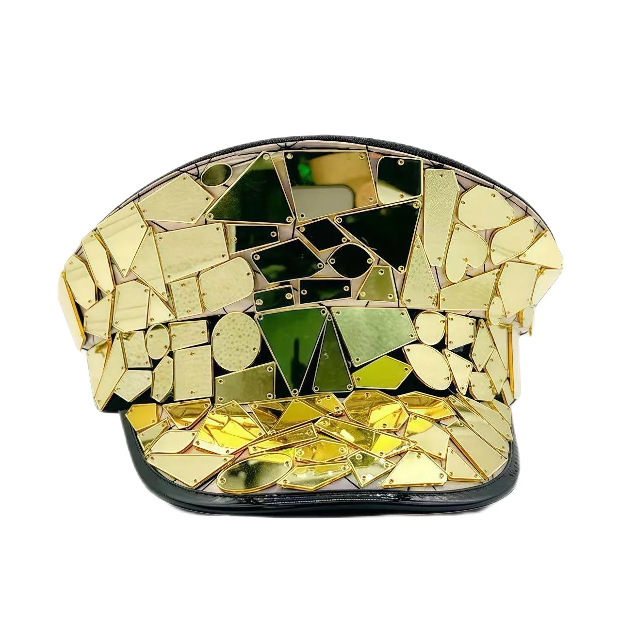 홍루안 옐로우 레이저 가죽 루프 캡틴 모자, 여성용 라인스톤 & 밀리터리 캡, 레이브 페스티벌 액세서리 & 파티 캡 남성용